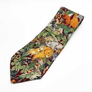 Vintage Pierre Cardin Tropical Safari Rainforest Jungle Animals Silk Neck Tie